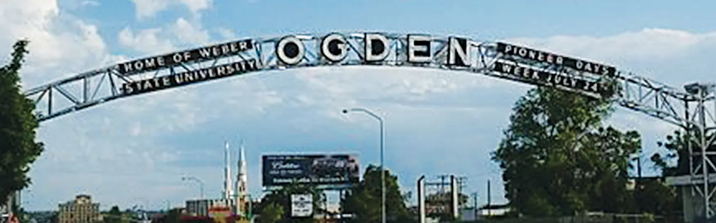 The historic Ogden arch over Washington Boulevard