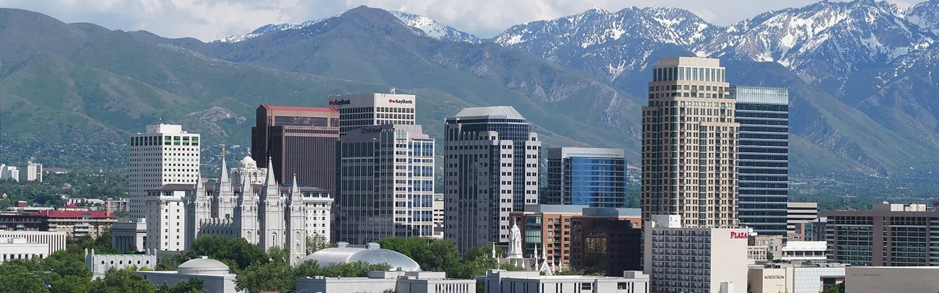 Salt Lake City skyline with the Wasatch mountains behind it